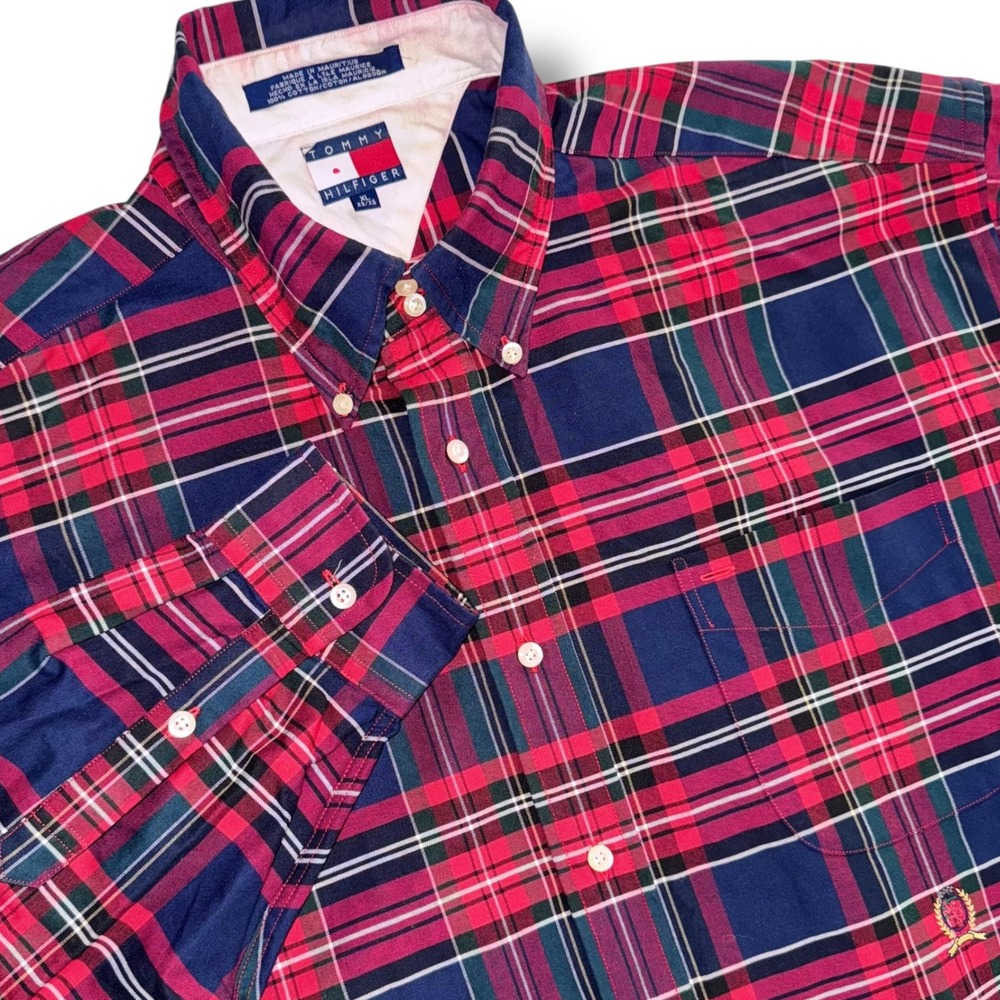 Tommy Hilfiger Red & Navy Plaid Button-Down Shirt